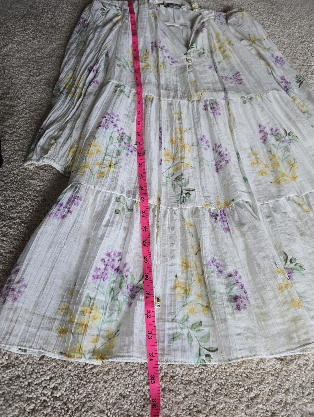 TAYLOR size Small Ivory Floral Spring Long Sleeves Unlined Dress - Picture 7 of 9